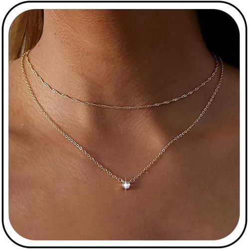 Kal-Pendentif Diamant Collier Superpos Collier Ras Du Cou En Cz Dor Collier Pendentif Solitaire Rond Collier Pendentif Strass Minuscule Collier De Mariage Collier En Cz Bijoux Pour Femmes