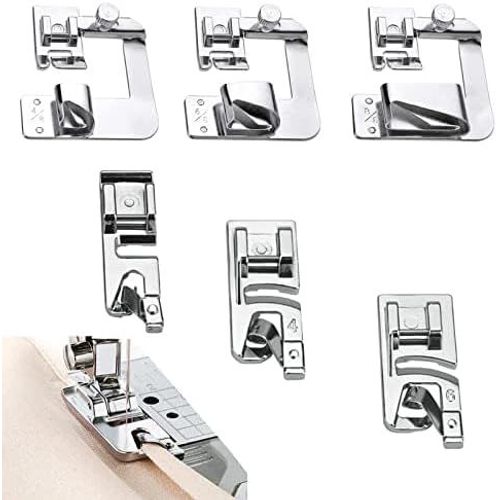 Kal-Pied De Biche Ourlet Roul 3mm/4mm/6mm-Machine  Coudre Pied  Ourlet Couture 4/8 6/8 8/8in -Pied Ourlet Roulott En Acier Inoxydable,Convient  La Plupart Des Machines  Coudre Domestiques