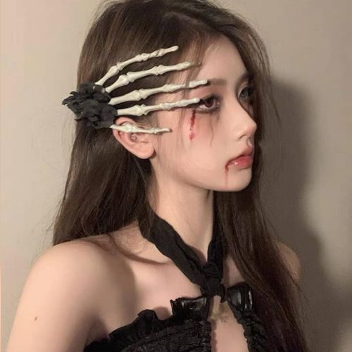 Kal-Pinces  Cheveux Squelette - Grandes pingles  Cheveux D'halloween - Avec Roses Noires - pingle  Cheveux - Tte De Mort - Gothique - Bijou De Cheveux - Accessoire De Cheveux Gothique -