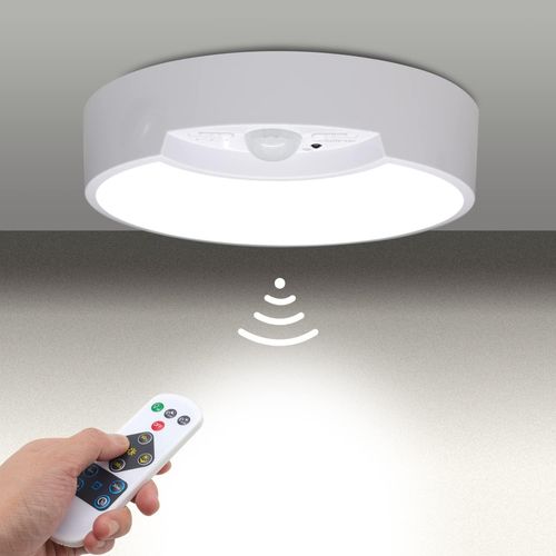Kal-Plafonnier Avec Dtecteur De Mouvement  Piles Plafonnier Led Avec Tlcommande 300 Lm Intensit Variable 6500 K Blanc Froid Capteur De Cellules Photolectriques Pour Armoire, Cave, Balcon