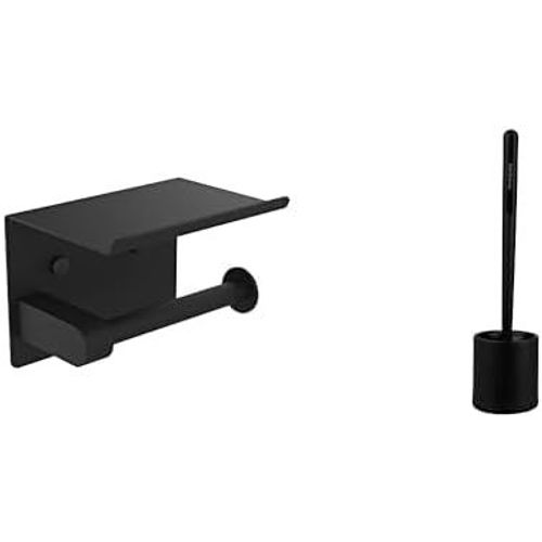 Kal-Porte Papier Toilette, Support Papier Toilette Mural, 304 Acier Inoxydable, Installation Avec Vis Ou 3m Auto-Adhsif, Noir & 320 Cleangang - Brosse Wc Noire