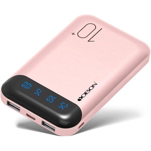 Kal-Power Bank 10000mah Chargeur Portable Batterie Externe Avec 2 Sorties Usb 2,4 A Et Entre Usb C Compatible Avec Huawei Iphone 12 11 X Ipad Samsung Galaxy S20 Android Tablette Plus (Mini Rose)