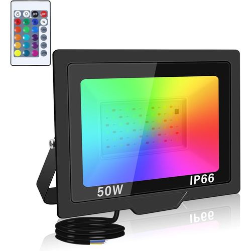 Kal-Projecteur Led Couleur 1 Pice,50w Projecteur Rgb Exterieur Avec 4 Modes Fonction Mmoire & Tlcommande Rgbw Lumire De Projecteur Etanche Ip66 Pour Patio Garage Jardin Terrasse Usine