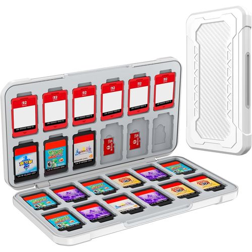 Kal-Rangement Jeux Switch Pour Nintendo Switch 2/Lite/Oled,Support De Stockage De Mmoire En Design En Fibre De Carbone Blanc Avec 24 Fentes Carte Jeu Et 24 Fentes Carte Micro Sd