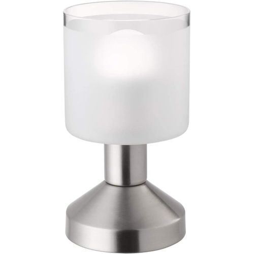 Kal-Reality, Lampe De Table, Gral 1xe14, Max.40,0 W Verre Satin, Transparent Claire, Corps: Metal, Nickel Mat :9,0cm, H:17,0cm Ip20,On/Off Touch
