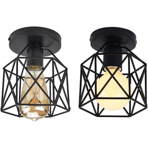 Kal-Retro Plafonnier Industrielle En Mtal Carr Fer Cage Cube Luminaire E27 Pour Salon Chambre Caf Bar Restaurent Entre Couloir (Lot De 2 Noir)