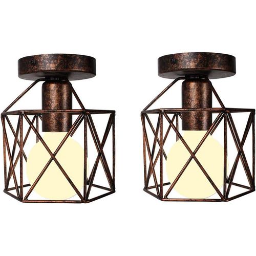 Kal-Retro Plafonnier Industrielle En Mtal Carr Fer Cage Cube Luminaire E27 Pour Salon Chambre Caf Bar Restaurent Entre Couloir (Lot De 2 Rouille)