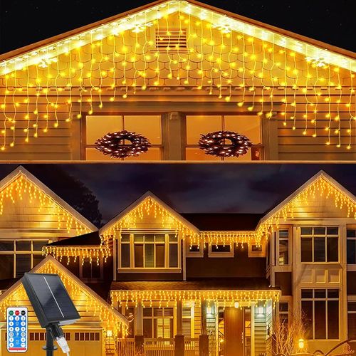 Kal-Rideau Lumineux Exterieur, 5 M 128 Leds, 8 Modes, Telecommande, Ip65 Etanche, Energie Solaire, Guirlande Lumineuse Pour Fete, Balcon, Jardin