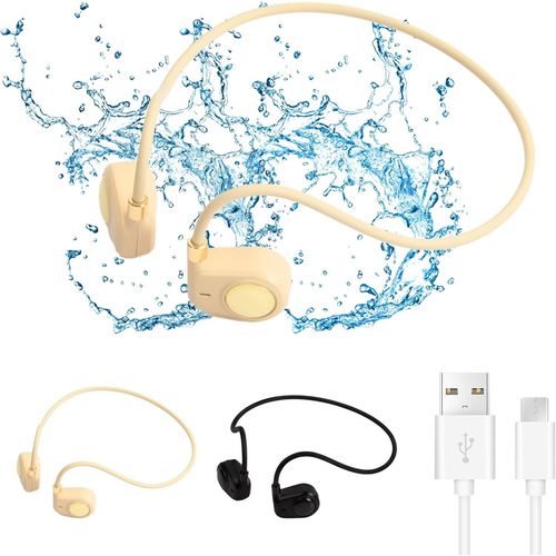 KAL-Sans Fil couteurs  Conduction D'Air, couteurs  Oreilles Ouvertes Avec Microphone, 5 Heures De Lecture Bluetooth Casque De Sport Pour Course Vlo Gym Escalade Conduite(Beige)