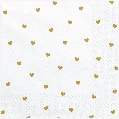 Kal-Serviettes Blanches Avec Impression Dore En Forme De C?Urs - Serviettes De Table Pour Anniversaire, Saint Valentin, Mariage, Lune De Miel - Mouchoirs Imprims