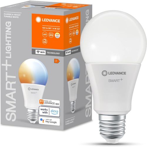 Kal-Smart+ Wifi Led Lamp, Frosted Look, 14w, 1521lm, Classic Bulb Shape With E27 Base, Adjustable White Light, Dimmable, App Or Voice Control, Life Of Up To 20,000 Hours