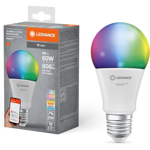 Kal-Smart+ Wifi Led Lamp, White Frosted Look, 9w, 806lm, Classic Bulb Shape With E27 Base, Color Light And White Light, App Or Voice Control, Life Of Up To 20,000 Hours