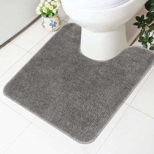 Kal-Tapis Contour Wc Antidrapant Lavable En Forme De U En Microfibre Douce Pour Salle De Bain Gris