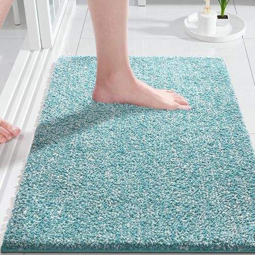 Kal-Tapis De Bain Antidrapant Extra Doux Et Confortable Absorbant L'eau, pais Et Lavable En Machine, Pour Douche Et Baignoire, Paon Bleu Et Blanc, 43 X 61 Cm