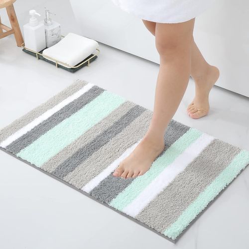 Kal-Tapis De Bain Antiderapant,Tapis Salle De Bain Ray En Microfibre Douce, Absorbant  Poils Longs, Lavable En Machine - 40 X 60 Cm, Vert/Gris