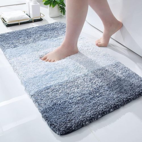 Kal-Tapis De Bain Doux, 40 X 60 Cm, Antidrapant, Lavable,  Poils Longs, En Microfibre Absorbant, Bleu