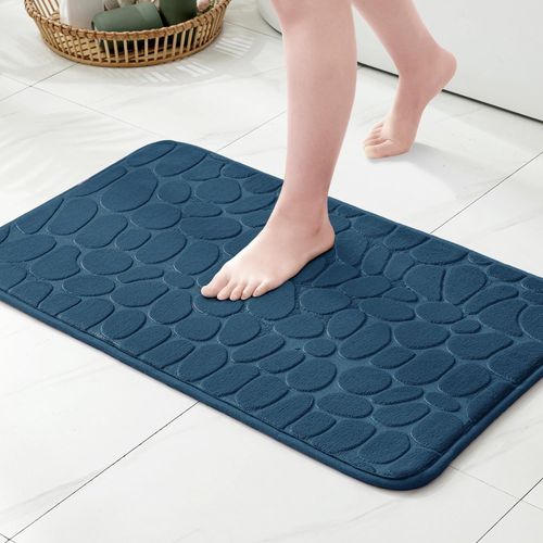 Kal-Tapis De Bain Style Galets Antidrapant En Mousse  Mmoire \U2013 Ultra Doux, Absorbant, Schage Rapide, Lavable En Machine, Tapis De Salle De Bain Pour Douche, Baignoire \U2013 50x80 Cm Bleu Ma