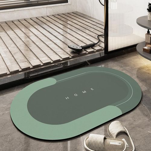 Kal-Tapis De Sol Super Absorbant, Grande Taille, Tapis De Salle De Bain, Tapis Simple De Cuisine, Lavable En Machine, Grand Tapis De Salon, Fond Antidrapant En Caoutchouc (40 X 60 Cm, Vert Ovale)
