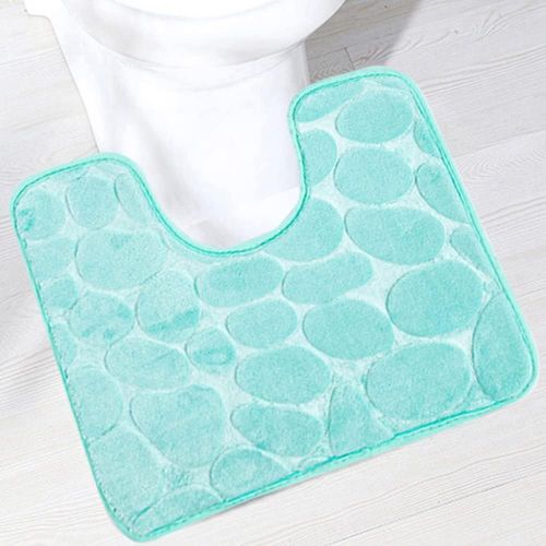 Kal-Tapis De Toilette Antidrapant Absorbant Tapis Contour De Wc Polyester Forme De U Bleu Vert 50 X 60 Cm