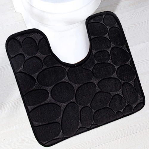 Kal-Tapis De Toilette Antidrapant Absorbant Tapis Contour De Wc Polyester Forme De U Noir 40 X 50 Cm