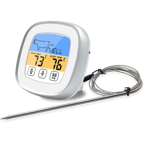 KAL-Thermomtre  Viande Numrique, Grand cran Lcd Numrique Cuisson Aliments Viande Fumoir Four Cuisine Barbecue Gril Thermomtre Lecture Instantane Sonde Filaire(Blanc)
