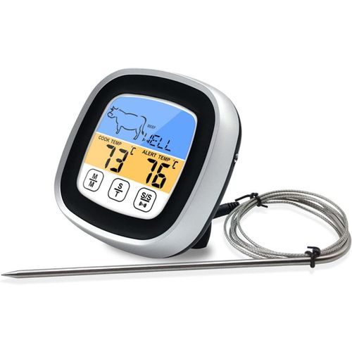 KAL-Thermomtre  Viande Numrique, Grand cran Lcd Numrique Cuisson Aliments Viande Fumoir Four Cuisine Barbecue Gril Thermomtre Lecture Instantane Sonde Filaire(Le Noir)