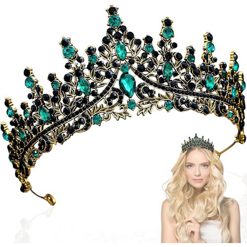 Kal-Tiara Cristal Couronne, Tiare Baroque Cristal, Couronne De Cristal Vintage, Couronne De Cristal Vert, Couronne De Mariage, Mariag Diadme De Reine, Pour Anniversaire Noel(Vert Dor Ancien)
