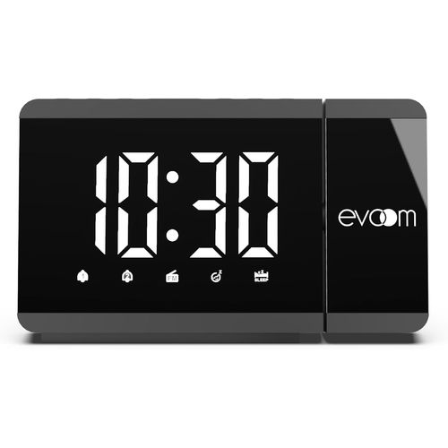 KAL-\U2013 Slim Up Ev304571 \U2013 Rveil Projecteur + 1 Port Usb \U2013 Projection Lumineuse Rotative, 2 Alarmes Programmables, Fonction Snooze Et Radio - Noir