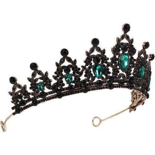 Kal-Vintage Queen Tiare Noir Vert Strass Mariage Diadmes Noir Gothique Couronne De Luxe Strass Couronne De Mariage Noir Vert Mariage Diamant Tiara charpe Anne Banquet