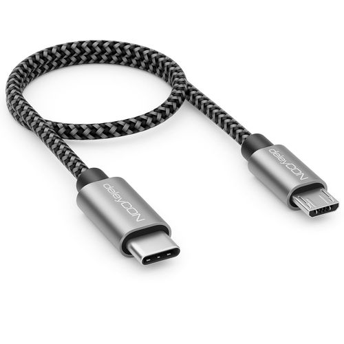 KALANKA-0.3 m USB C to Micro USB Short Adapter Cable 30 cm Charging Cable & Data Cable in Both Directions Compatible with Mobile Phone Smartphone Tablet Charger etc. Black