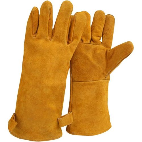 Kalanka-1 Paire De Gants De Soudage, 35 Cm De Long, En Cuir De Vachette Fendu, Doublure En Mousse, Extra Long Pour Soudeurs Mig, Barbecue, Jardinage, Camping, Pole, Chemine