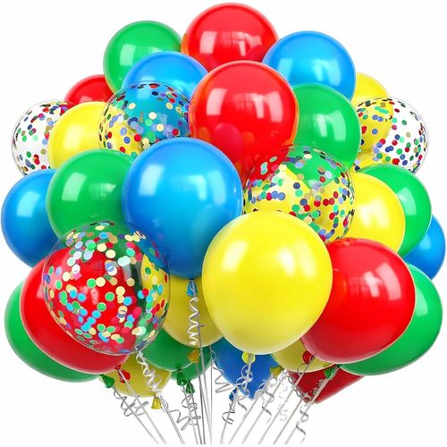 Kalanka-100 Pcs Ballons Anniversaire Colors,Ballon Multicolore,Bleu Vert Rouge Jaune Latex Helium Ballons,Confettis Ballon Avec 2 Ruban Pour Baby Shower Mariage Dcoration
