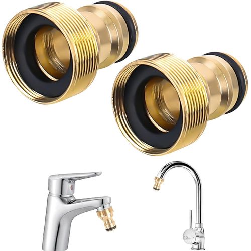 Kalanka-2 Pices Connecteur De Robinet En Laiton Jardin, 1/2 Pouce Et 3/4 Pouce 2-En-1 Adaptateur Femelle  Fente Adaptateur De Robinet Filet D'eau Universel Connecteurs Pour Tuyau D'arrosage