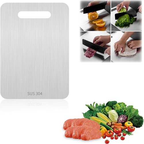 Kalanka-2024 - Planche  Dcouper En Acier Inoxydable, Double Face Pour Aliments, Planche  Dcouper En Titane, Convient galement Comme Couteau  Pte, Cuisson, Cuisine (39 X 28)