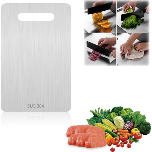 Kalanka-2024 - Planche  Dcouper En Acier Inoxydable, Double Face Pour Aliments, Planche  Dcouper En Titane, Convient galement Comme Couteau  Pte, Cuisson, Cuisine (46 X 30)