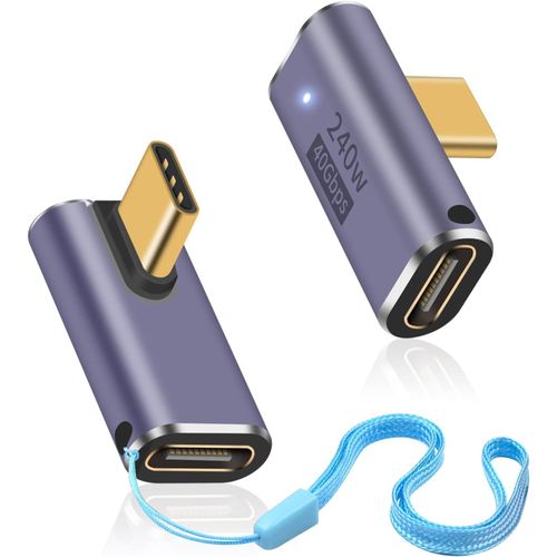 KALANKA-240W USB C Angle Adapter, usbc 90 Degree Angle Adapter, Type C 40Gbps Extension Supports 8K@60Hz, Compatible pour Thunderbolt 3/4, Switch, MacBook, Laptop and More Type C Devices(2 Pack)