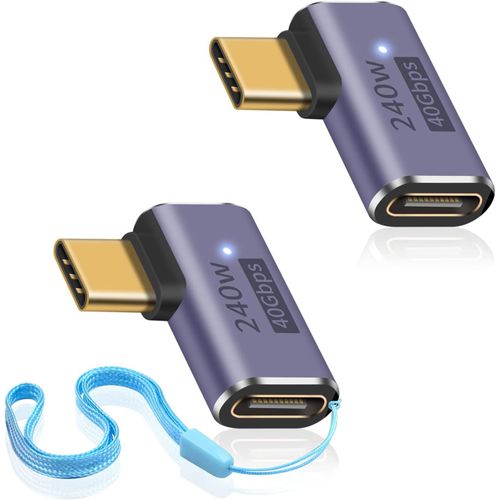 KALANKA-240W USB C Right Angle Adapter, USB C Male Female, Type C 40Gbps Extender Supports 8K@60Hz, Compatible for Thunderbolt 3/4, Switch, MacBook, Laptop and More Type C Devices(2 Pack)