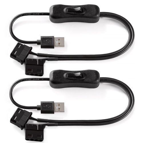KALANKA-2Pcs 40cm USB Power Adapter Cables to Dual 4 Pin Molex PWM 5V with Switch, USB to 4 Pin Molex Fan Adapter Cable with On/Off Switch