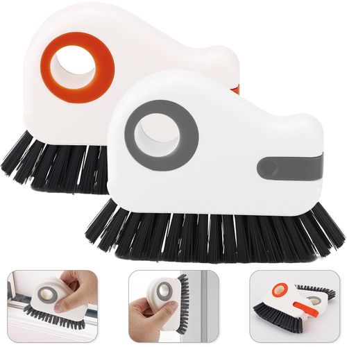 Kalanka-2pcs Brosse De Nettoyage De Crevasses, Poils Durs Outils De Nettoyage De Rails De Fentre 2 En 1 Brosse De Nettoyage Brosse De Nettoyage Avec Grattoir Cach Pour Rebord Volet vents Mnage
