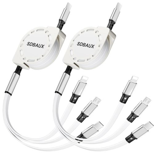 KALANKA-3 in 1 USB C Cable, [Pack of 2.1M] QC 3.0 Retractable Charger Cable USB C to Type C/iP/Micro Connector Multiple Charger