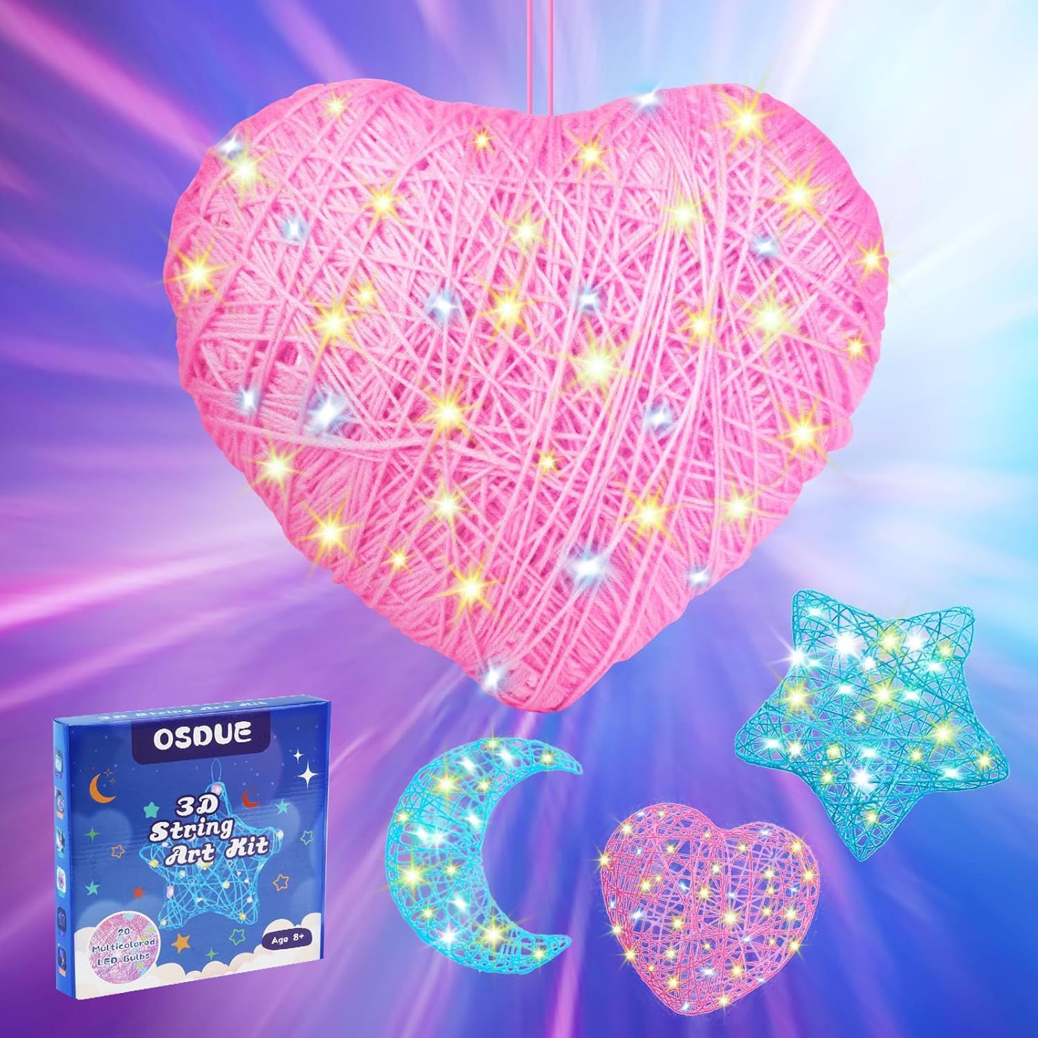 Kalanka-3d String Art, Loisirs Cratifs Lanterne Kit Cratif, Kits De Loisirs Cratifs Bricolage Enfant, toiles, Lune, Forme De Coeur Cadeau Cratif, Cadeaux De Vacances D'anniversaire De Nol