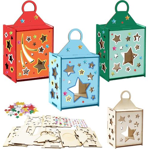 Kalanka-3pcs Lanterne De Dcoration De Nol 16.8 * 9.5 * 6 Kit De Bricolage Lanterne En Bois Pour Enfant Lanterne En toile  Fabriquer Et Placer Bougie Led Dcoration Centre De Table Noel