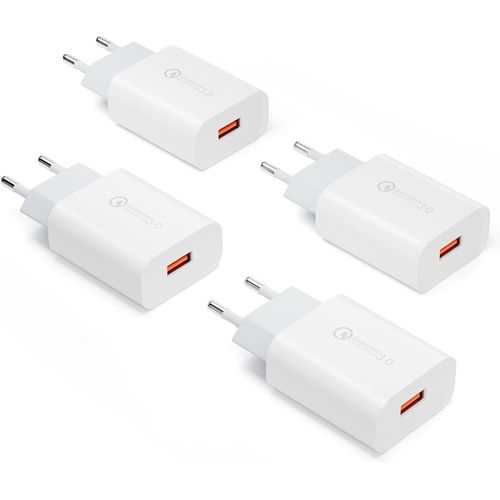 Kalanka-4 Pices Chargeur Prise Usb, 18w Quick Charge 3.0 Chargeur Rapide Alimentation 6v/3a Secteur Pour Samsung Galaxy S23 A54 A14 A53 S22 Ultra S21 Fe S20 Note 20 10 9 8 Z Flip 4 3 S10 S9 S8 A13 A
