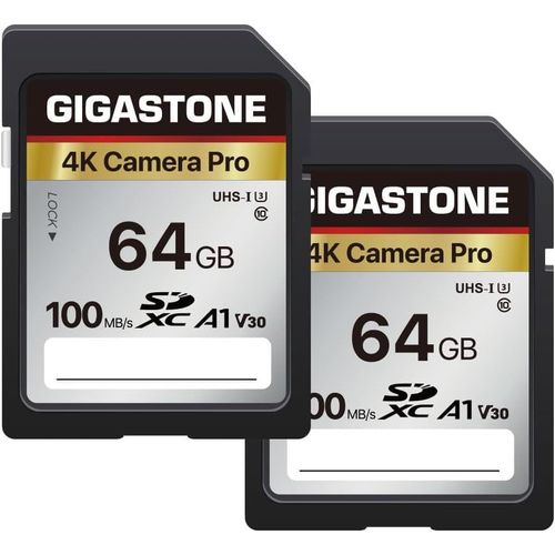 KALANKA-[5 Ans Rcupration de donnes Gratuite] GIGASTONE 64Go Lot de 2 Carte SD, 4K Camera Pro, Vitesse jusqu' 100 Mo/s, A1 V30 SDXC 4K UHD Video pour Canon Nikon Sony Kodak Panasonic, avec 2 Mini