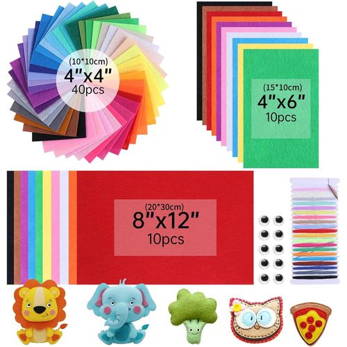 Kalanka-50 Couleurs De Feutrine  Bricoler, Set De Feutrine Colore Pour Bricolage, Planches De Feutrine Polyvalentes, Tissu Feutre Pour Couture Avec Fils (4