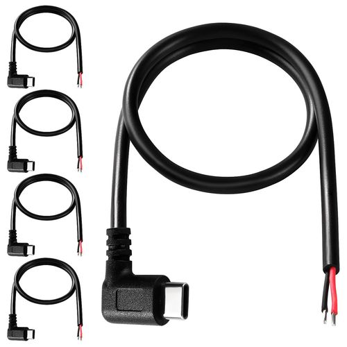 KALANKA-5pcs 30cm 22AWG Pigtail USB Type-C Male 5V 3A Right Angle USB-C to Bare Wire 2 Pin USB Type C Tail Cable Extension Power Cable for DIY