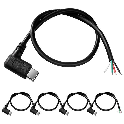 KALANKA-5pcs 30cm 22AWG Pigtail USB Type-C Male 5V 3A Right Angle USB-C to Bare Wire 4 Pin USB Type C Tail Cable Extension Power Cable for DIY