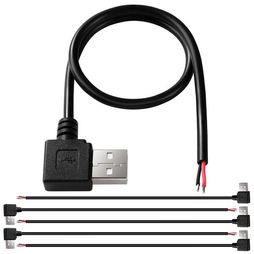 KALANKA-5pcs Bare USB 2.0 USB-A 90 Degree Male 2 Pin Cable, Open End Bare Wire USB 2.0 Cables 30cm 5V 3A 22AWG 2 Cores, USB 2.0 Cable to Bare Cable Open Cable Ends