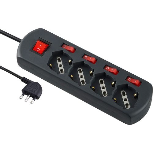 Kalanka-61912 Multiprise 4 Places Multiprises Schuko, 4 Interrupteurs Indpendants, 4 Prises Universelles, Cble De 1,5 M, Noir