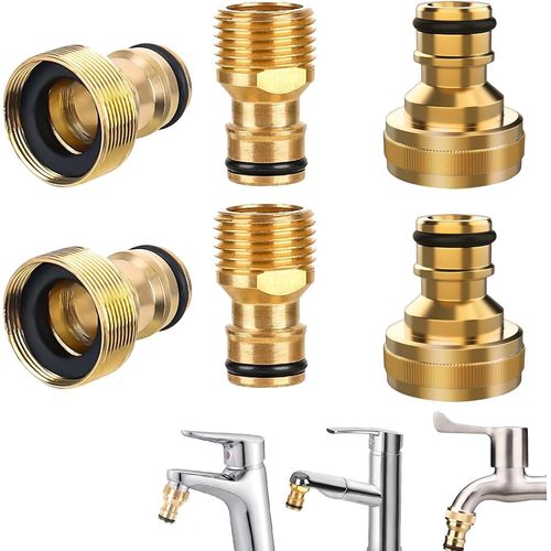 Kalanka-6pcs Adaptateur Robinet Tuyau Arrosage, Laiton Universelle Raccord De Robinet, Connecteurs De Robinet 2 En 1, 15/21 Raccord Tuyau D'arrosage Adaptateur Robinet Cuisine Pour Tuyau D'arrosage